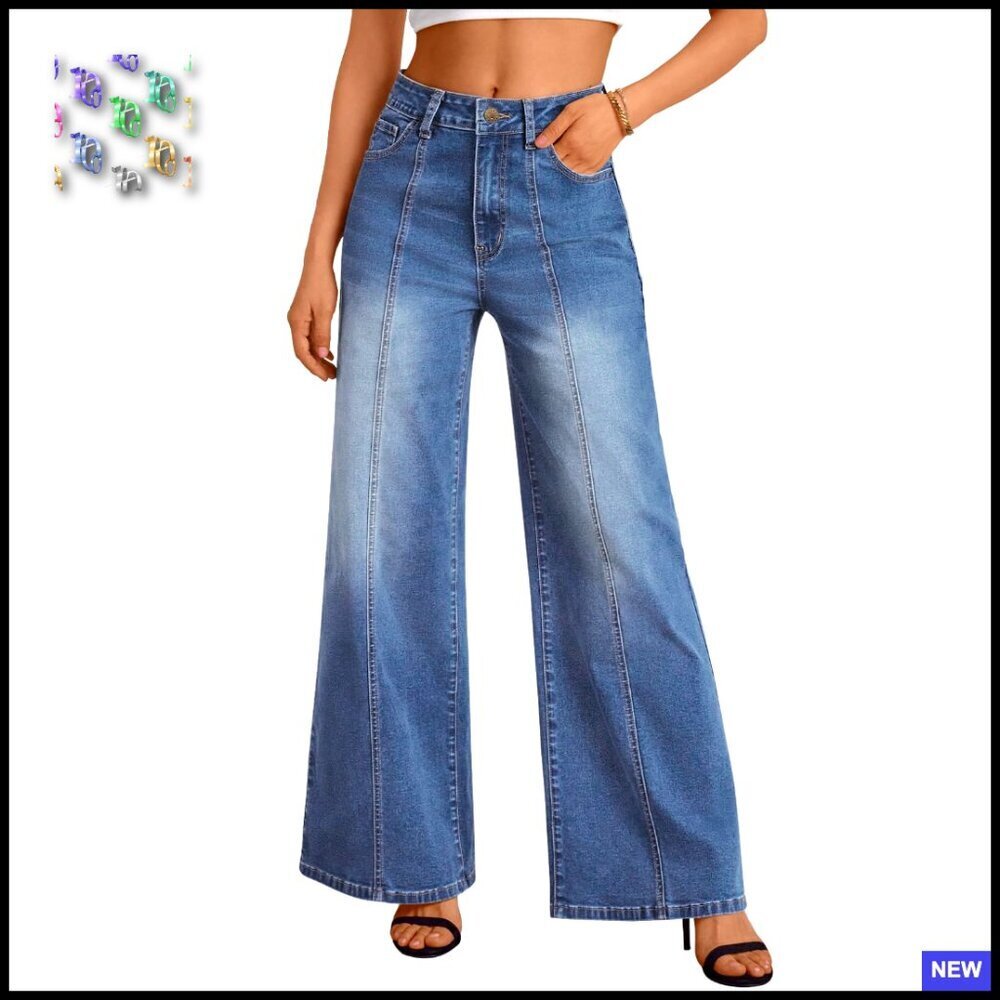 High Waisted Wide Leg Jeans Soft Cotton Denim Relaxed Fit Barrel Leg Pants